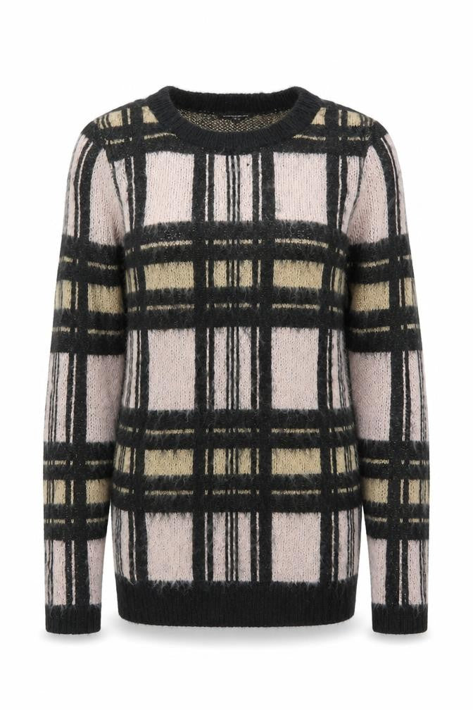 Front view of Warehouse women’s pink plaid jumper, size UK 8