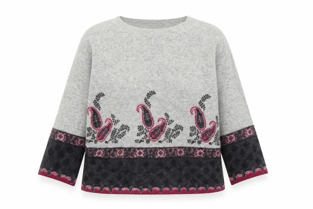Front view of Alex & Co women’s grey paisley basic blouse, size M