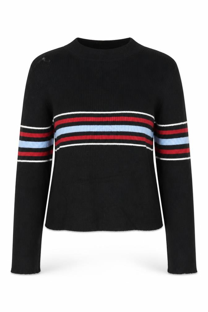 Front view of Cooperative women’s black striped basic blouse, size M