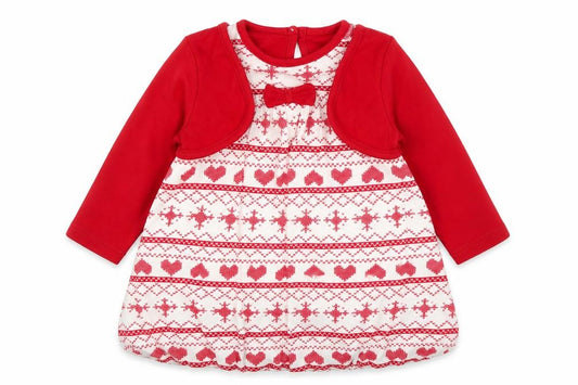 Front view of George girls’ red fair isle a-line, size 9-12, months