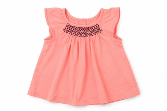 Front view of Savannah girls’ pink basic blouse, size 9-12, months