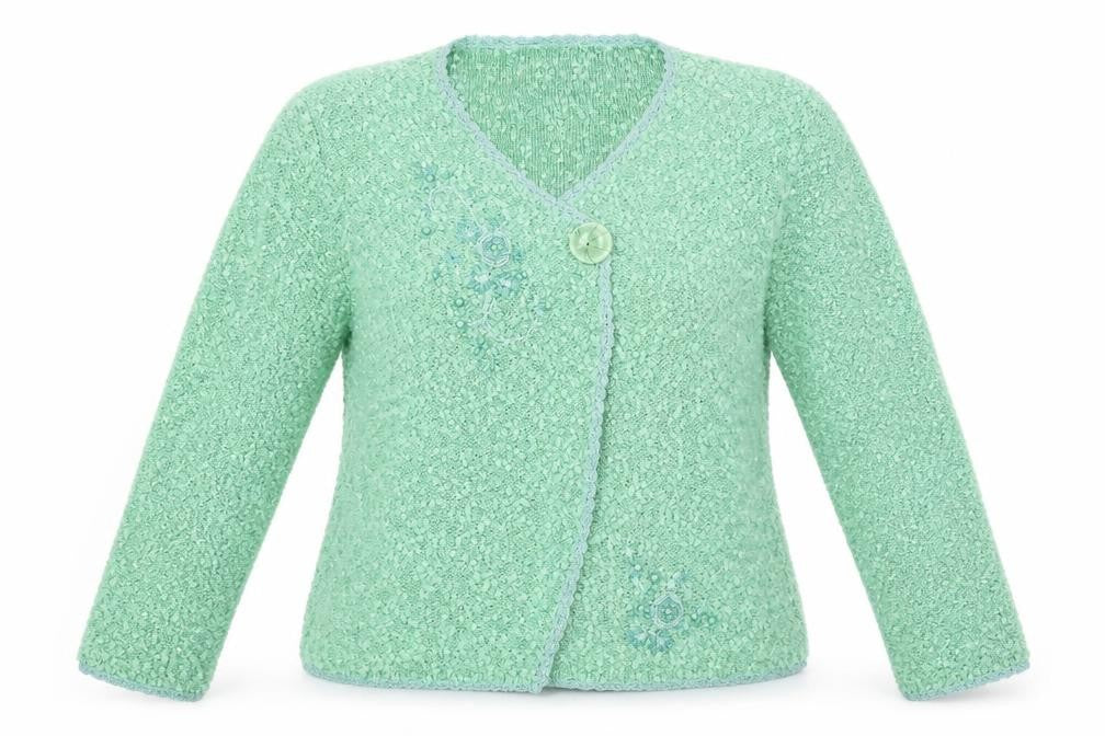 Front view of Preworn women’s green jumper, size L