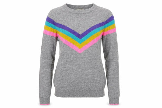 Front view of F&F women’s grey striped jumper, size UK 6