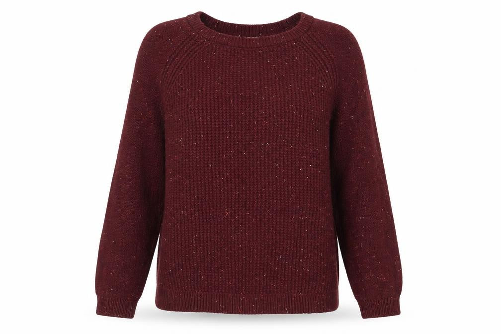 Front view of low casual women’s red jumper, size L