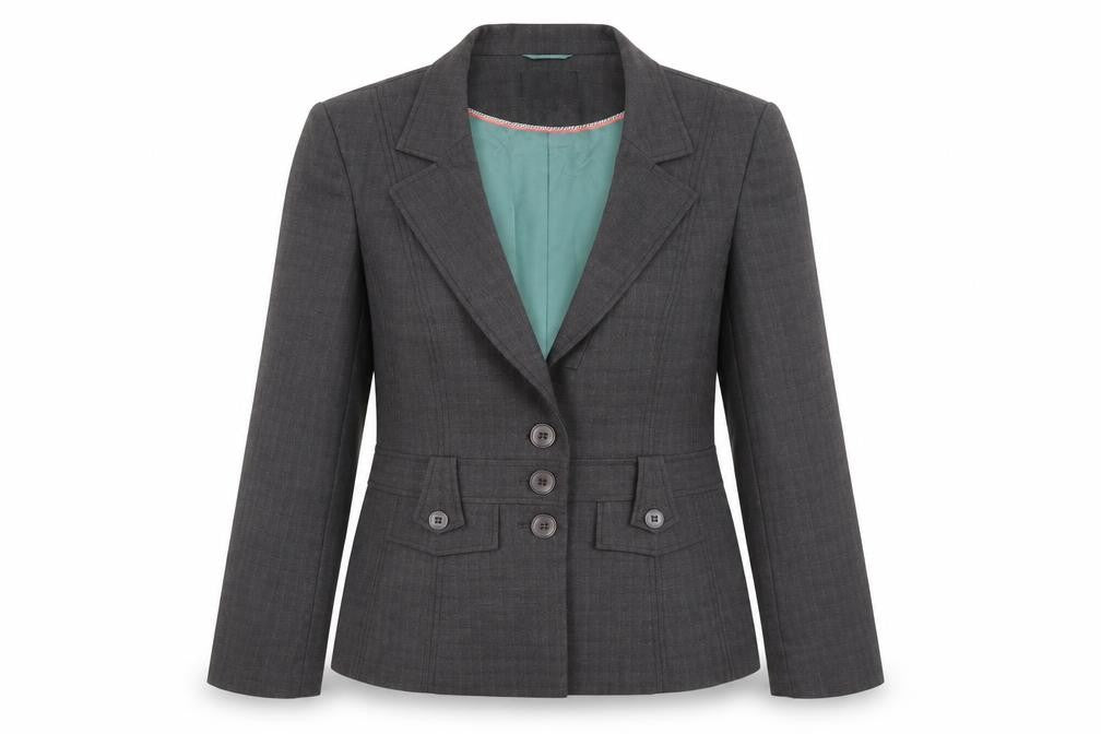 Front view of Next women’s grey jacket blazer, size UK 14