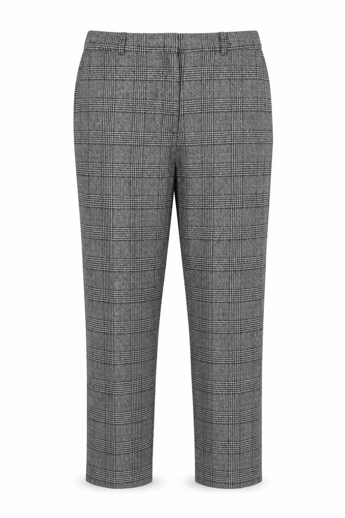 Front view of H&M women’s grey plaid trousers, size UK 14, 25.5-inch leg