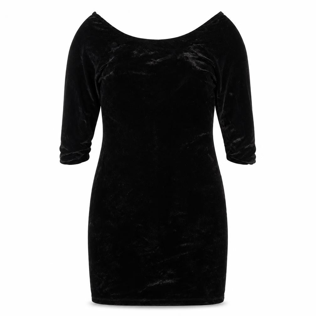 Front view of River Island women’s black velour bodycon, size UK 12