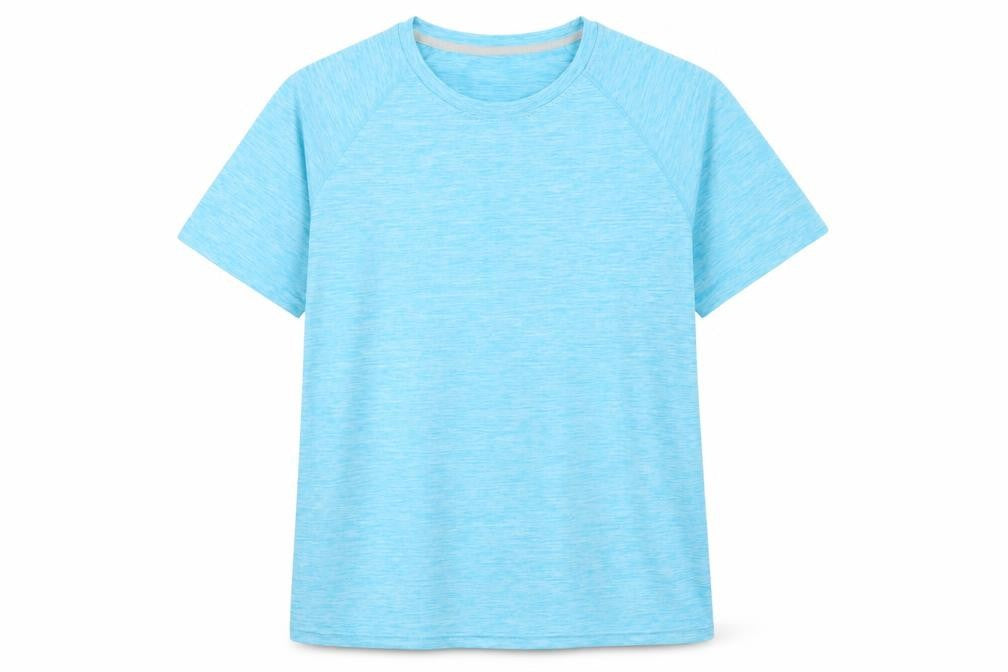 Front view of women’s blue basic t-shirt, size M