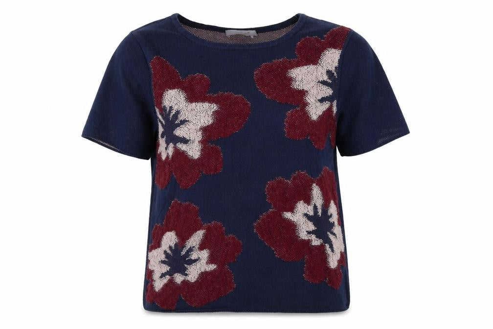 Front view of Per Una women’s blue jumper, size UK 12