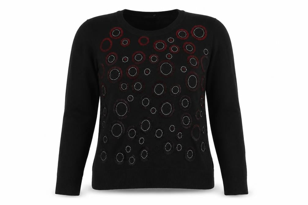 Front view of Just Elegance women’s black jumper, size M