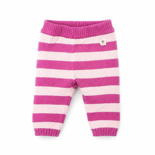 Front view of John Lewis girls’ purple striped jogger trousers, size 0-3, months