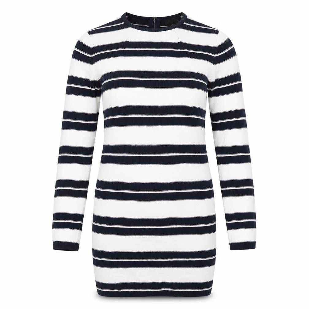 Front view of Marks & Spencer women’s white striped mini, size UK 10