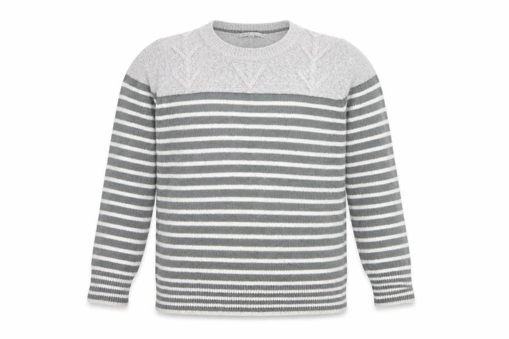 Front view of Gap men’s grey striped jumper, size XL