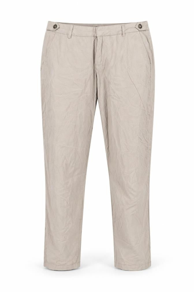 Front view of Monito women’s beige trousers, size UK 12, 26-inch leg