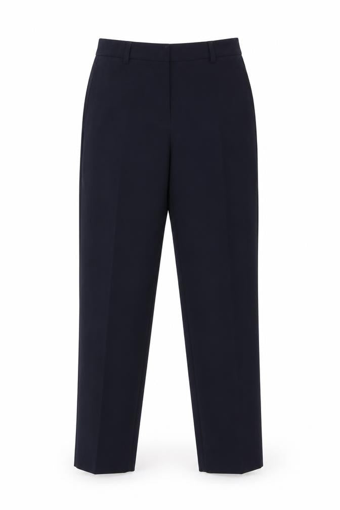 Front view of Marks & Spencer women’s blue trousers, size UK 10, 26-inch leg