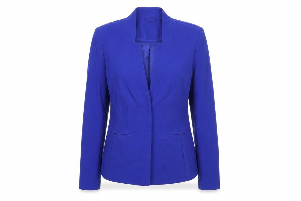 Front view of Damart women’s blue jacket blazer, size UK 12