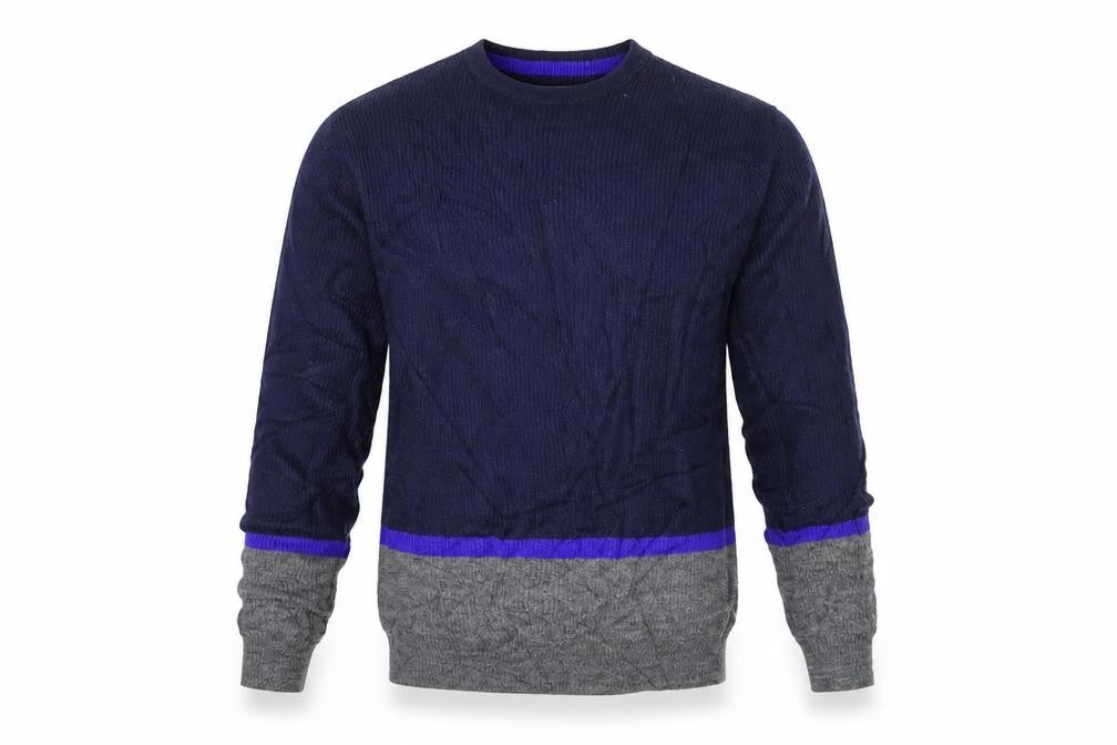 Front view of Marks & Spencer men’s blue knit jumper, size M