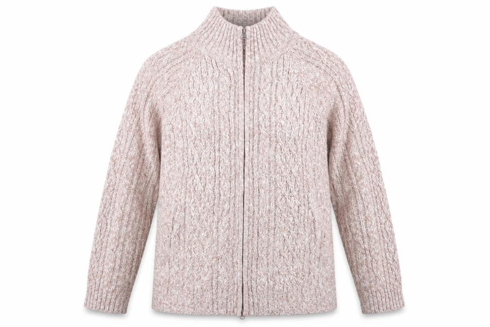 Front view of Donna Lewis women’s pink full zip jumper, size L