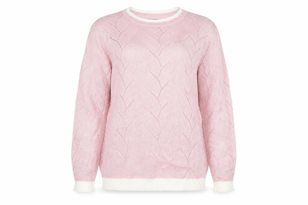 Front view of Amber women’s pink jumper, size UK 16