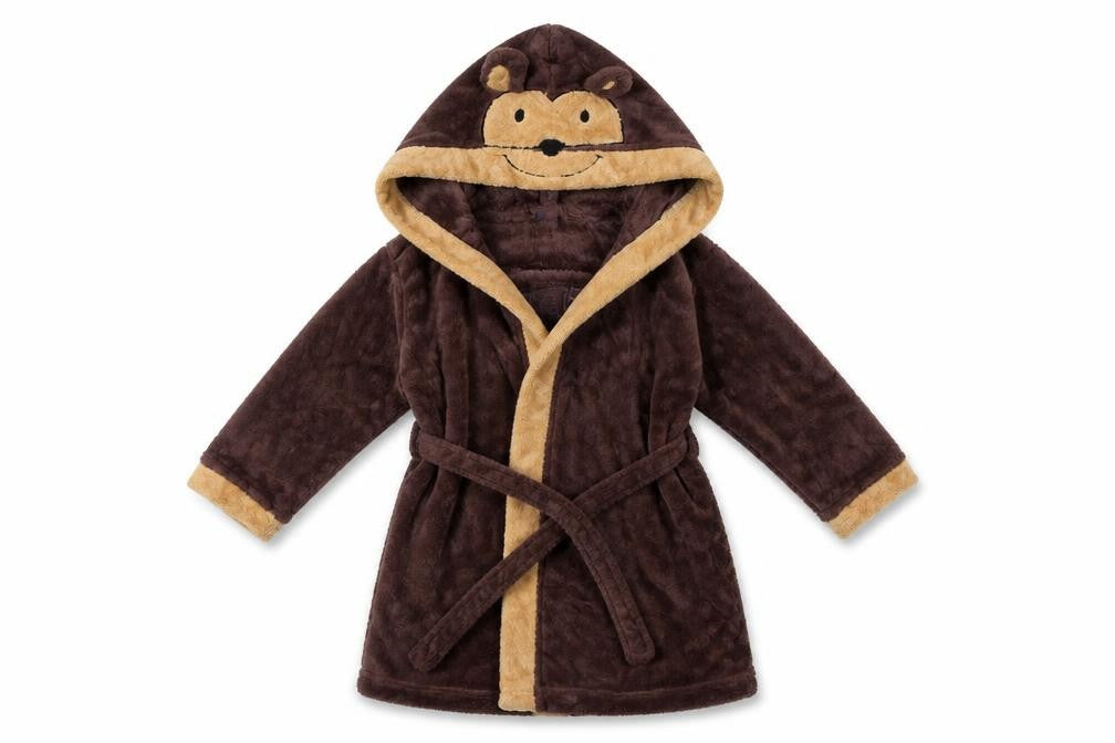 Front view of Tu boys’ brown solid robe, size 3-4, years - monkey