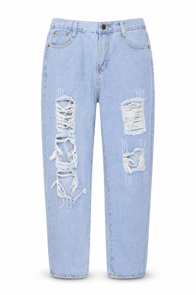 Front view of SHEIN women’s blue denim straight jeans, size S, 25-inch leg