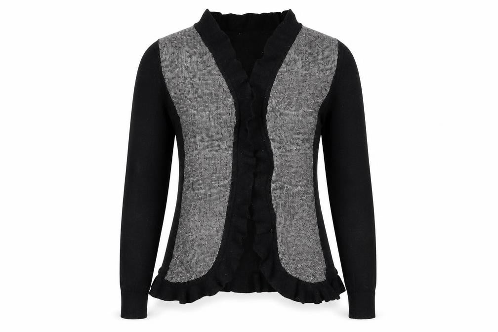 Front view of Preworn women’s black cardigan jumper, size S