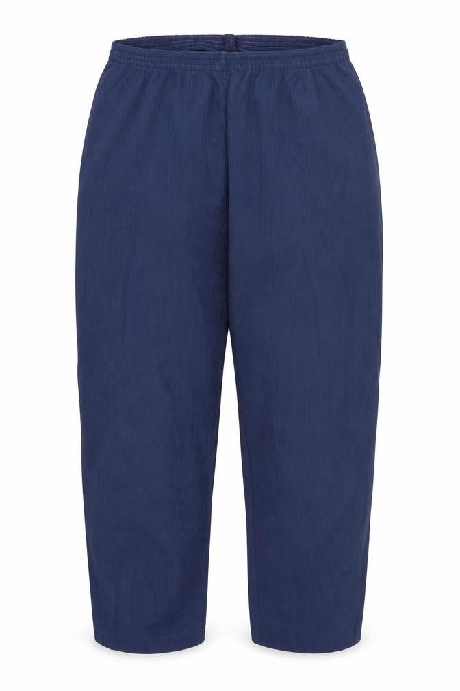 Front view of Preworn women’s blue trousers, size L, 26-inch leg
