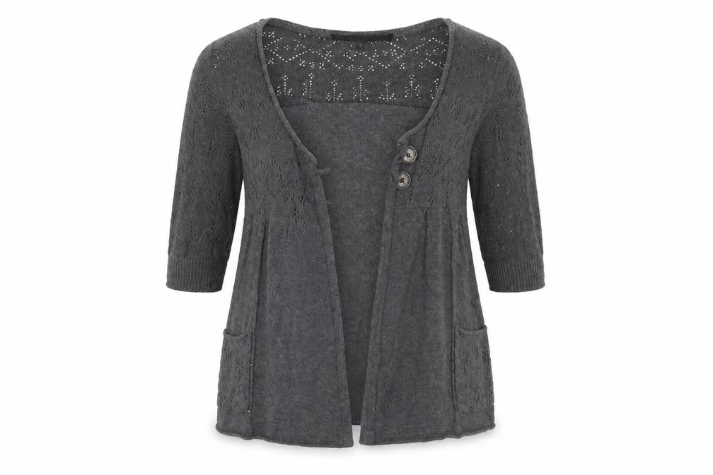 Front view of River Island women’s grey shrug jumper, size UK 8
