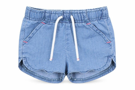 Front view of Pep&Co girls’ blue shorts outfit/set, size 18-24, months