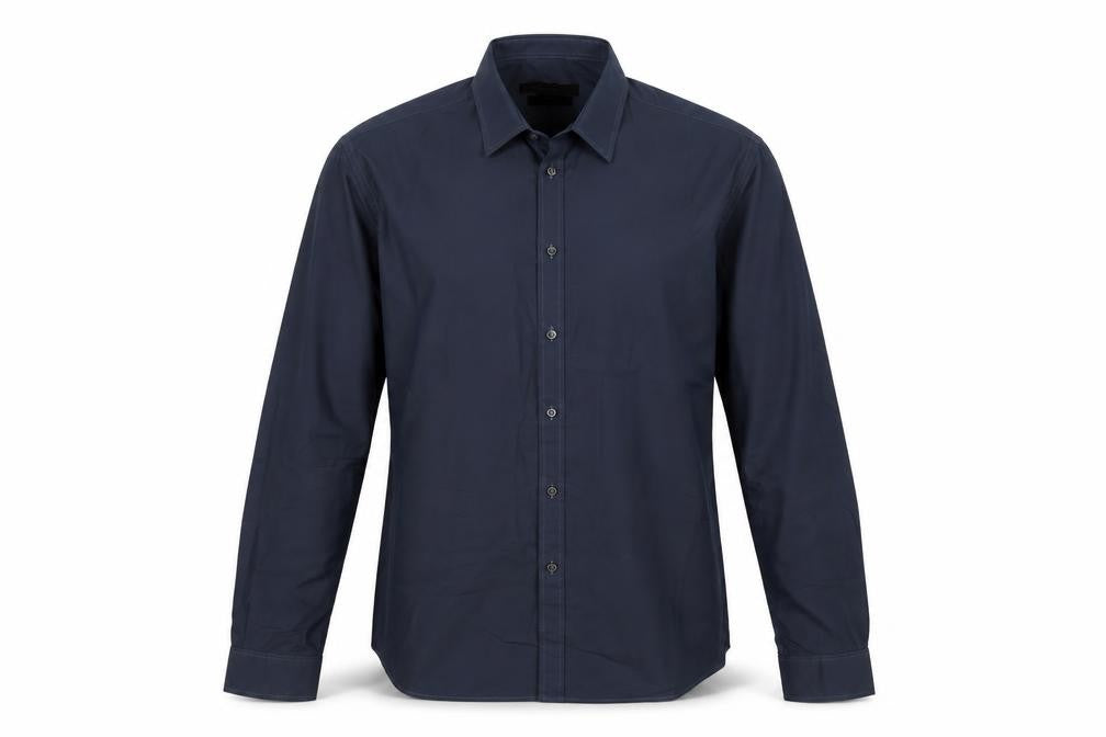 Front view of Preworn men’s blue polo, size S