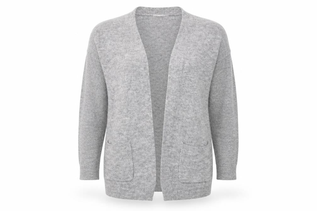 Front view of Nutmeg women’s grey cardigan jumper, size UK 12