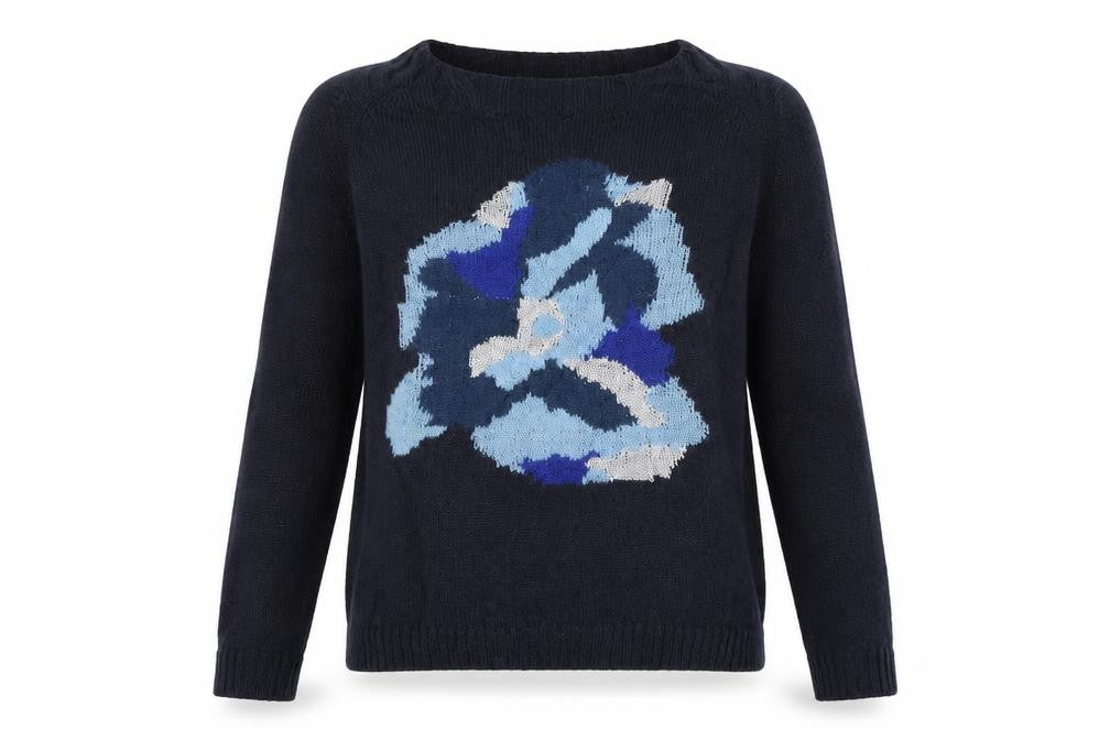 Front view of Artigiano women’s blue jumper, size L