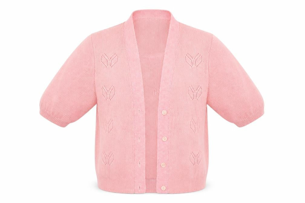 Front view of Preworn women’s pink jumper, size UK 16