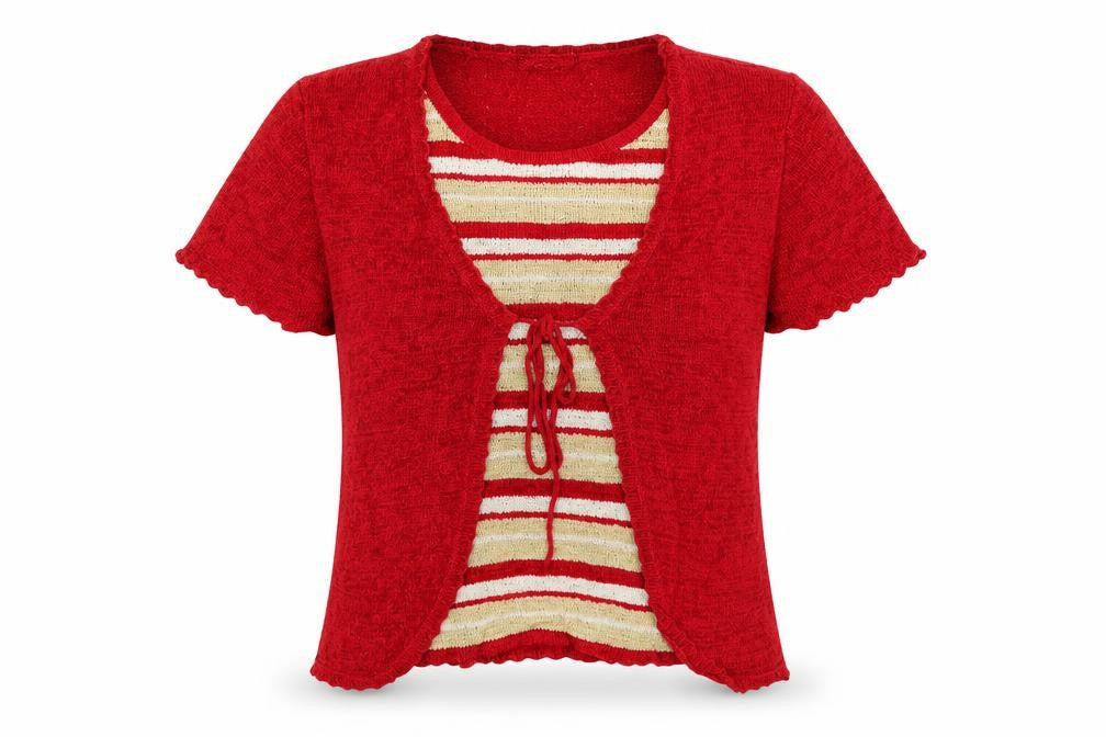 Front view of Bonmarché women’s red striped basic blouse, size S