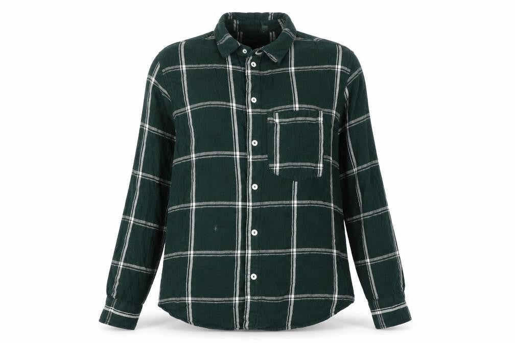 Front view of H&M women’s green check basic button-up, size UK 10