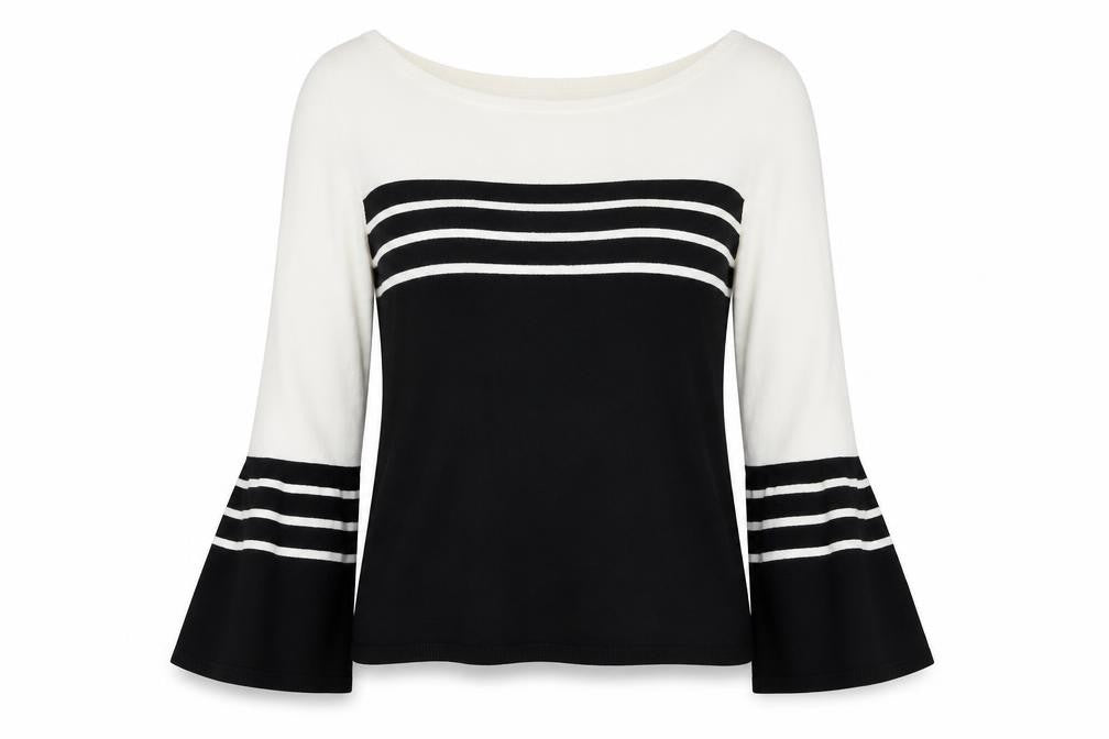 Front view of Principles women’s black striped jumper, size UK 10