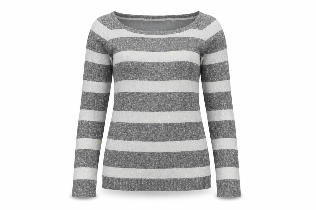 Front view of VILA women’s grey striped basic t-shirt, size S
