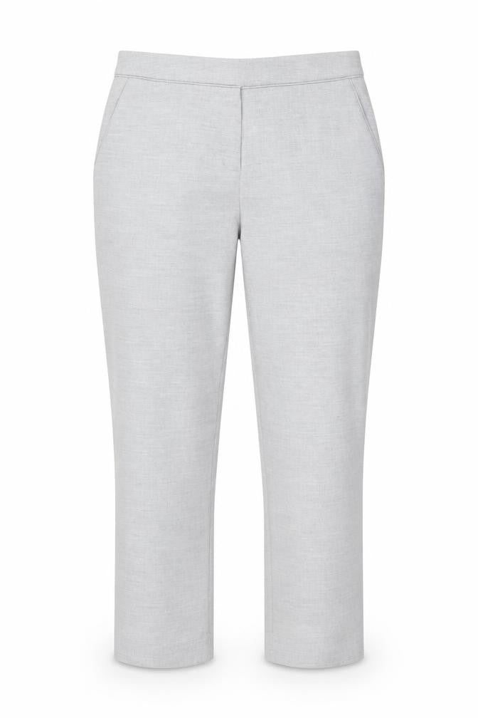 Front view of H&M women’s grey trousers, size UK 10, 24-inch leg