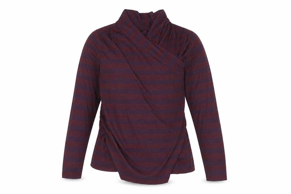 Front view of Marks & Spencer women’s red striped cardigan jumper, size UK 10