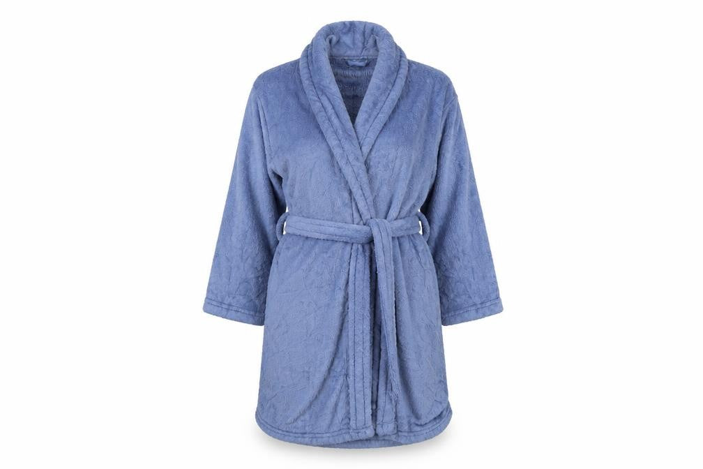 Front view of TEX women’s blue robe, size UK 8