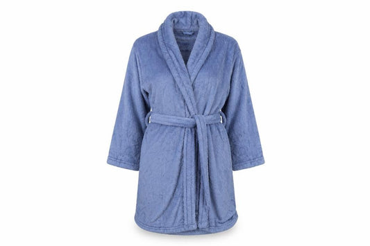 Front view of TEX women’s blue robe, size UK 8