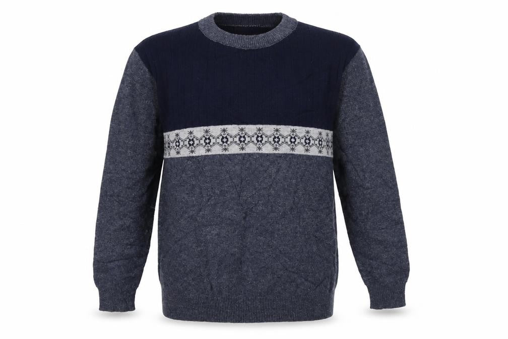 Front view of Guvnors men’s blue jumper, size M