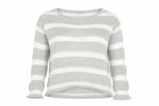 Front view of Atmosphere women’s grey striped jumper, size UK 12
