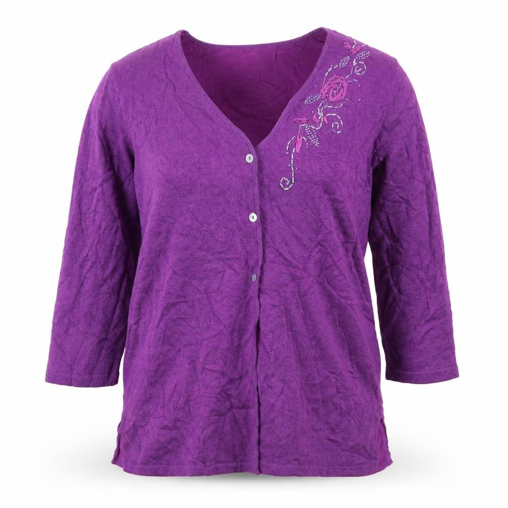 CMT Womens Purple   Cardigan Jumper Size M  - Flowers