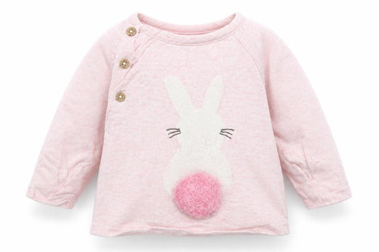 Front view of Next girls’ pink jumper one size - rabbit