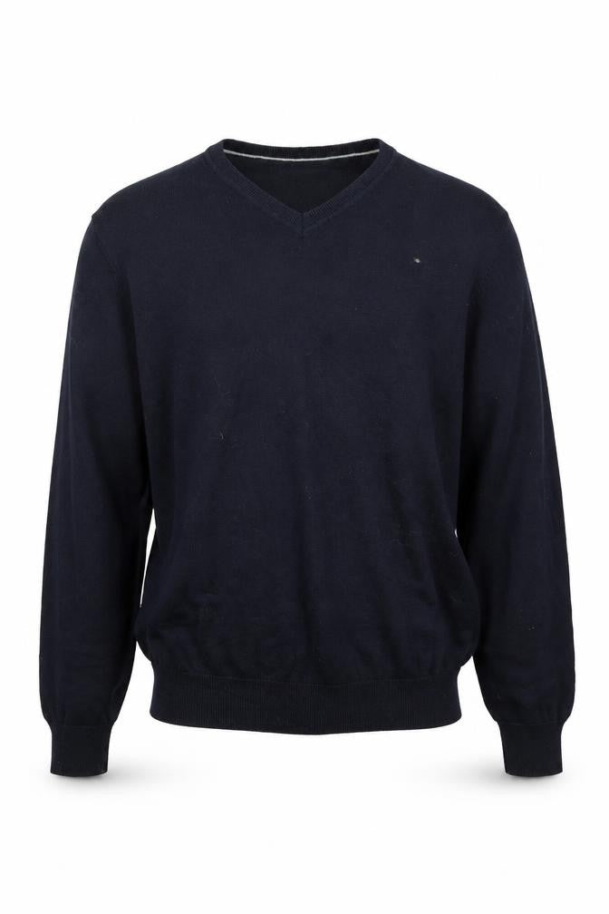 Front view of Stone Bay men’s blue knit jumper, size XL