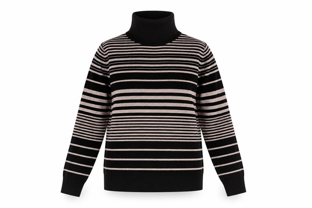 Front view of Classics women’s black striped jumper, size UK 14
