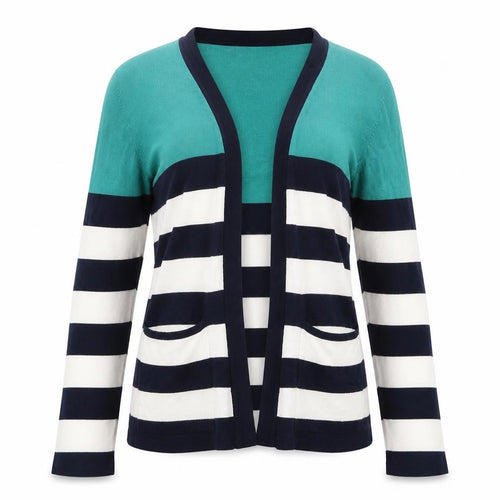 Intuition Womens White Striped Knit Cardigan Jumper Size 12