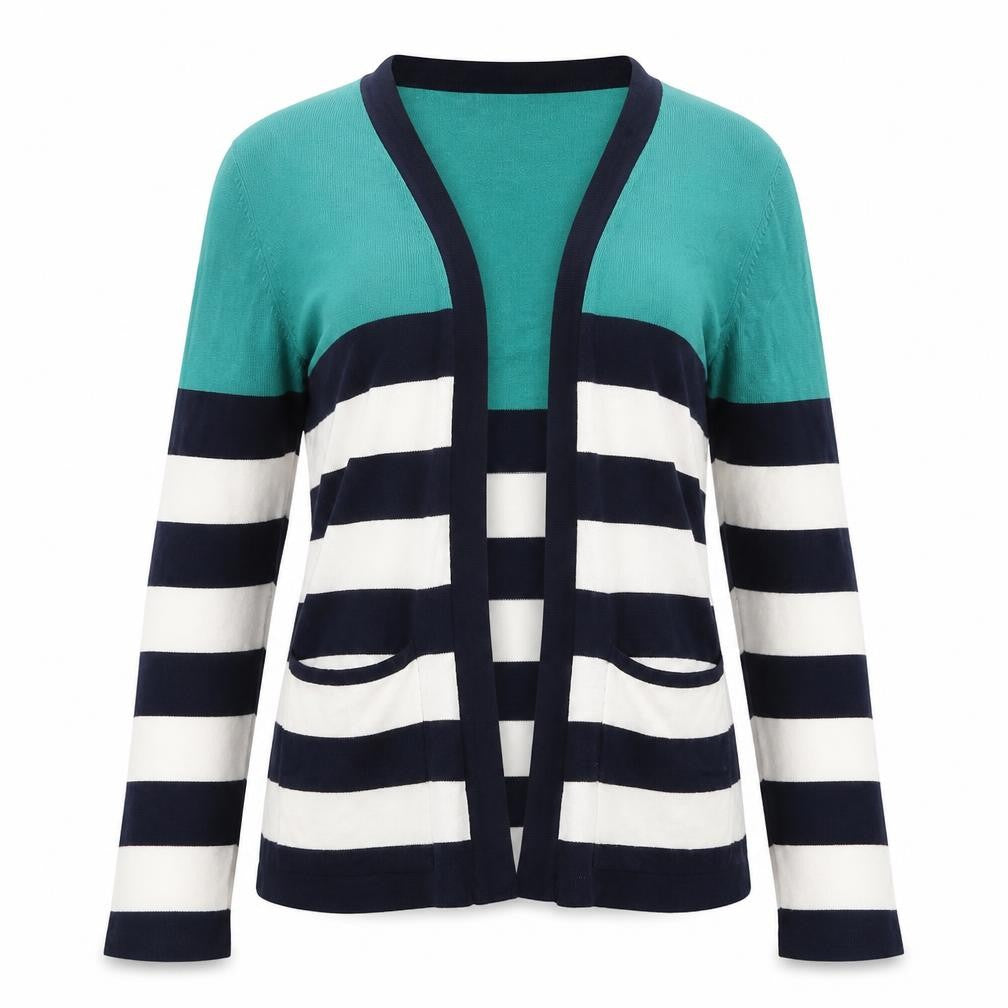 Intuition Womens White Striped Knit Cardigan Jumper Size 12