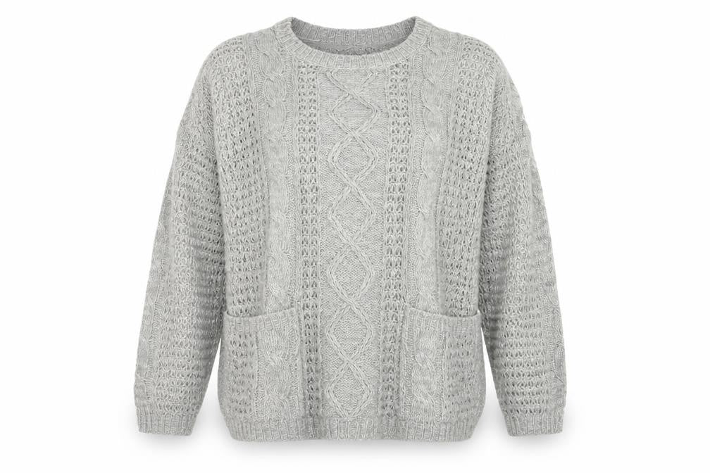 Front view of Atmosphere women’s grey knit jumper, size UK 18